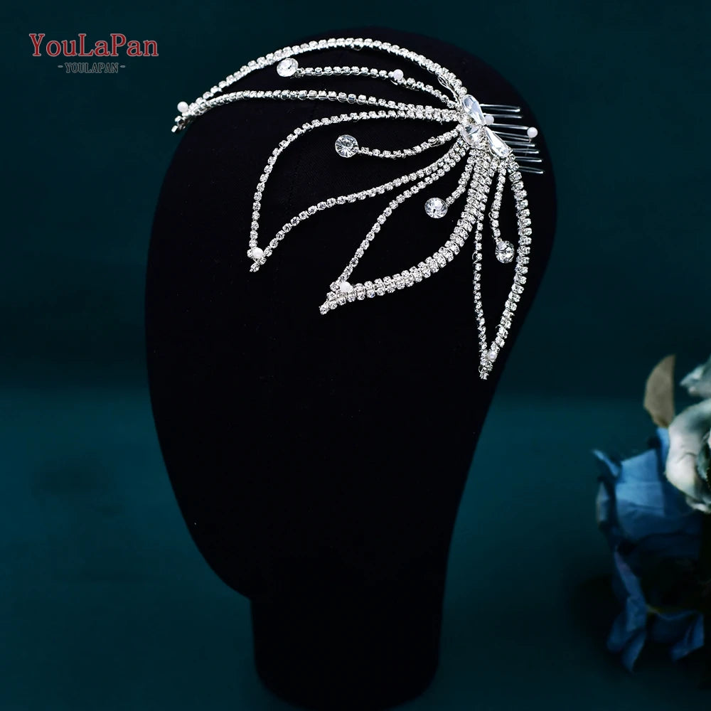 YouLaPan Crystal Leaves Hair Comb Bridal Wedding Hair Accessories Handmade Fashion Woman Rhinestone Flower Headwear HP621