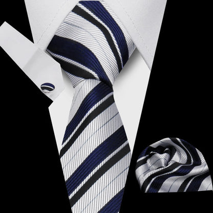 Business Ties For Men Tie Set Dots Necktie Classic Plaid Cufflinks Stripe Handkerchief For Wedding High Quality Formal Gravata
