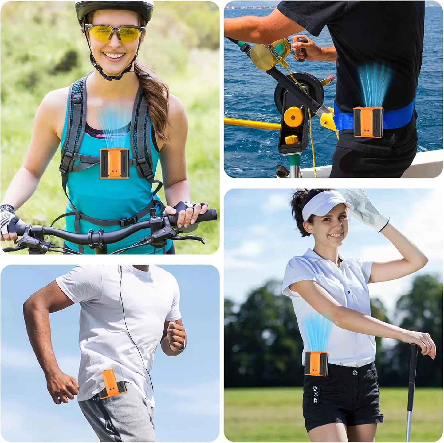 Portable Fan 10000mAh, Waist Clip Fan, wearable fan with Power Bank, suitable for USB charging fans in travel, fishing