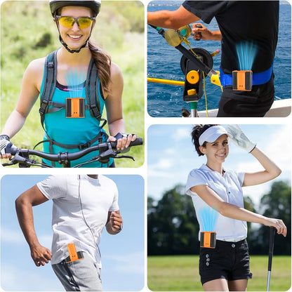 Portable Fan 10000mAh, Waist Clip Fan, wearable fan with Power Bank, suitable for USB charging fans in travel, fishing