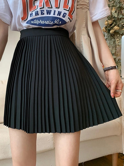 Fashion Spring Summer Pleated Skirt Solid Color High Waist Women's Slim Versatile Lining Short Skirts Girl's A-line Skirt 2025