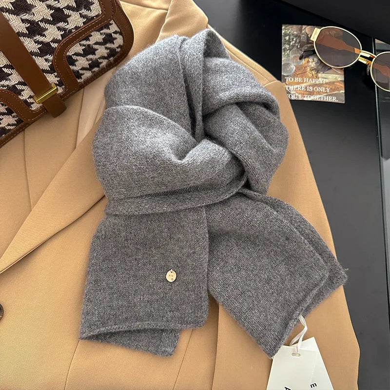 100% Wool Winter Scarf For Women Long Warm Cashmere Scarves Hijab Solid Lady Shawl Wrap Female Pashmina Bandana Head Scarfs New
