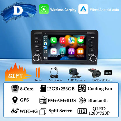GPS Navigation 7 inch 4G Wifi Car Radio Android 16 for Audi A3 8P 2003-2011 S3 RS3 Sportback CarPlay Multimedia Player Video DSP