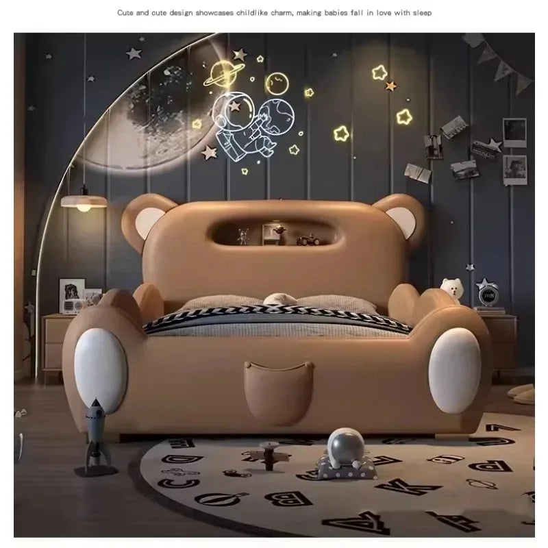 Kid Parapet Beds New Bear Design Bed Cute Double Boy Girl Baby Bed With Stairs Slide Storage Child Bedroom Furniture Wholesale