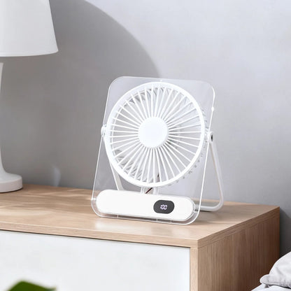 Lenovo Foldable Table Fan for Home Rooms Compact Mini Portable Digital Display 199-Speed Stepless Adjustment USB-Rechargeable