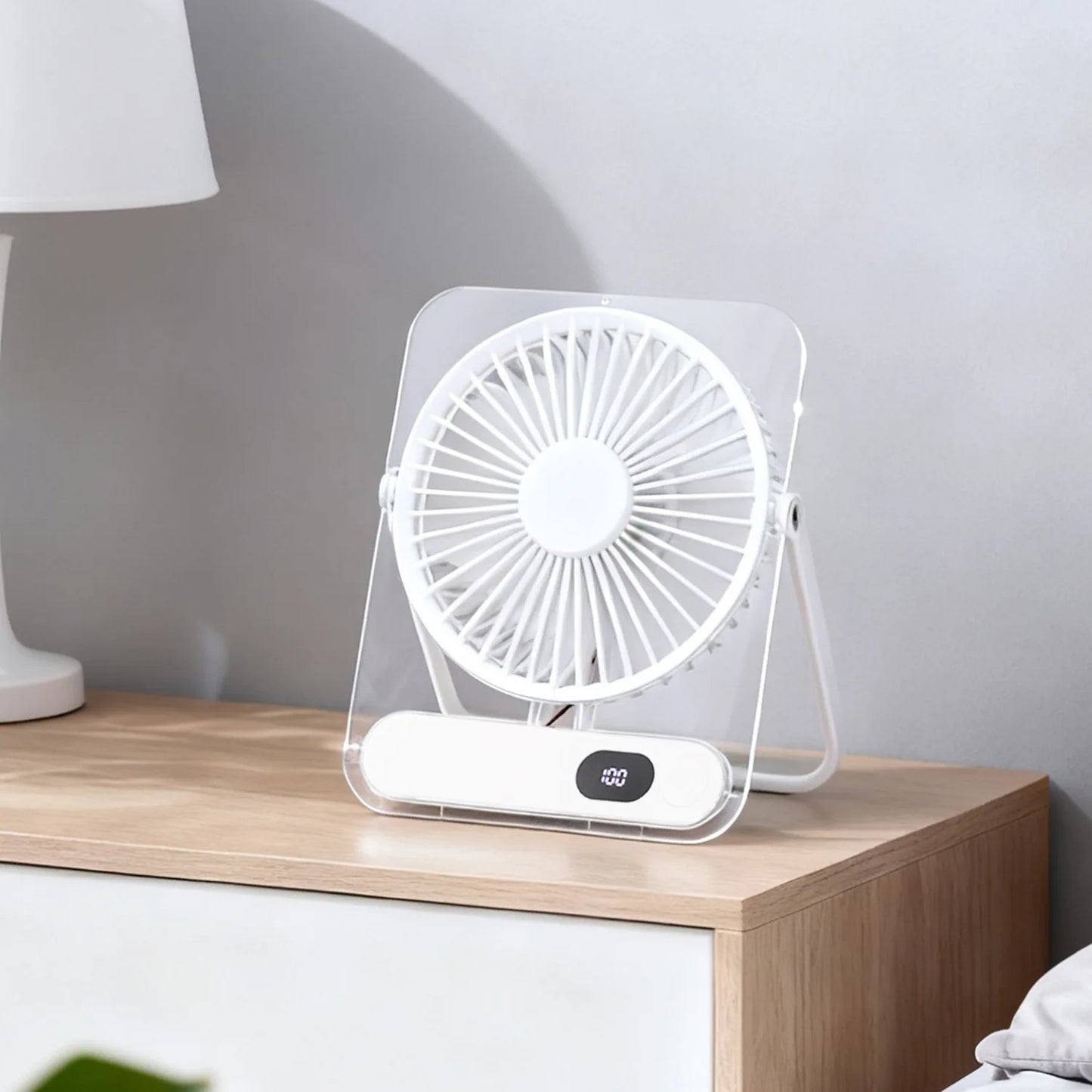 Lenovo Foldable Table Fan for Home Rooms Compact Mini Portable Digital Display 199-Speed Stepless Adjustment USB-Rechargeable