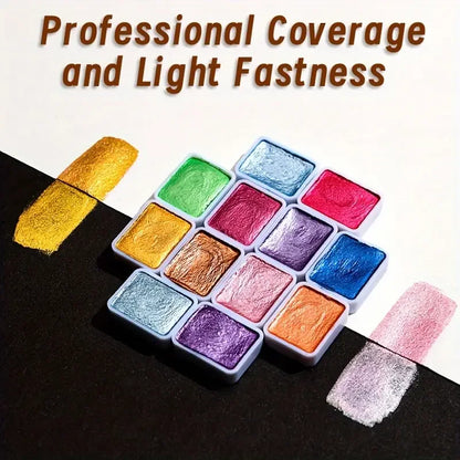 20/24/60/72-Color Pearlescent Watercolor Paint- Intense Sparkle, Professional Coverage, Light Fastness - Glitter Solid Pigments