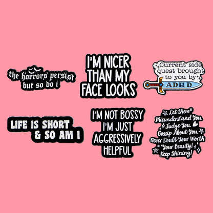 I'm NICER THAN MY FACE LOOKS Quote Enamel Pins ADHD Brooch Badge on Backpack Lapel Pin Costume Accessories Fashion Jewelry Gifts