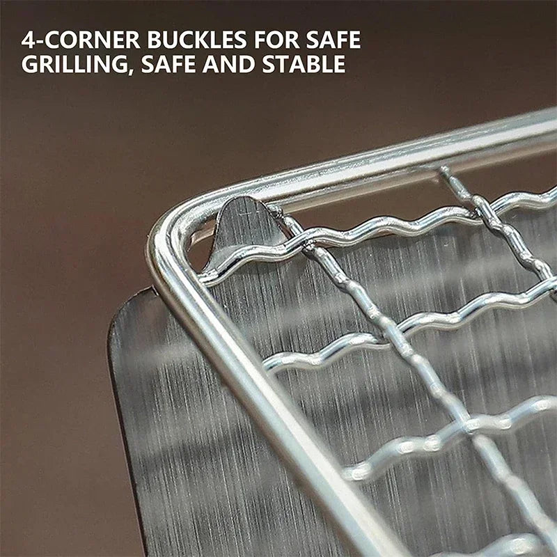 Portable Folding Barbecue Grill Heating Stoves Multifunction Camping BBQ Grill Rack Net Firewood Stove Stainless Steel BBQ Grill