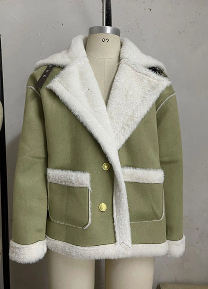 Women Shearling Jacket Casual Short Coat Y2k Turn Down Collar Long Coats Single Breasted Loose Street Wear Thick 2025 Winter