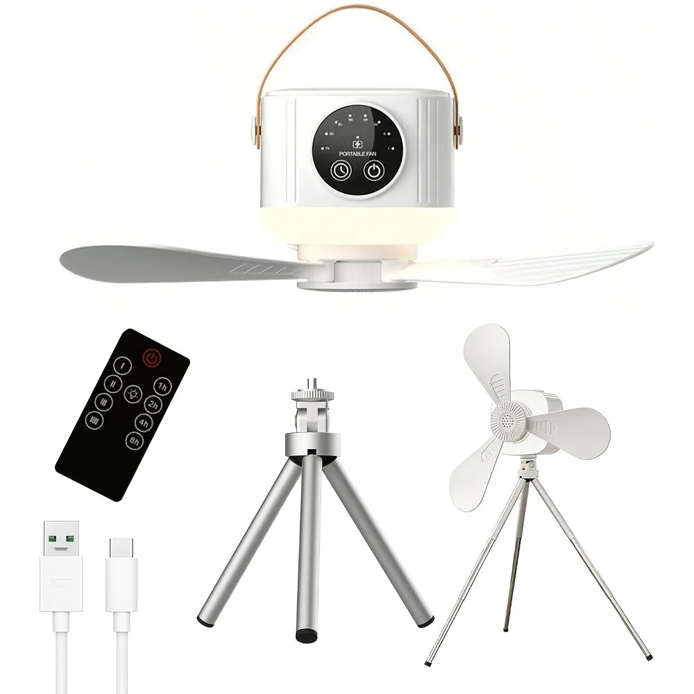 2026 New Portable Rechargeable Ceiling Fan Wireless USB Hanging Fan for Student Dorm Bed Outdoor Camping