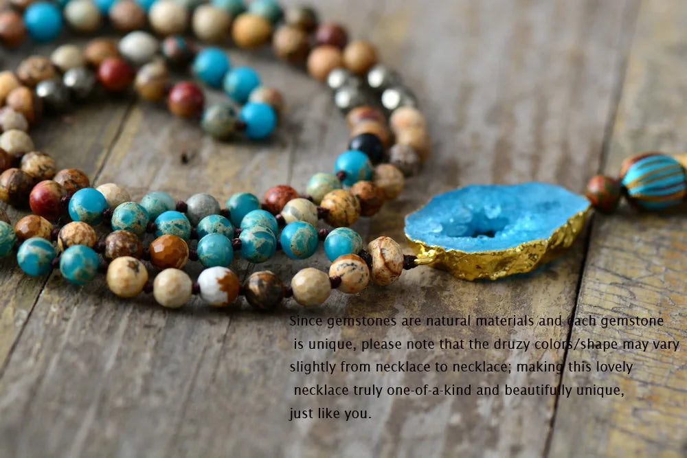 Luxury Necklace Natural Stone Pyrite Gilded Druzy Long Tassel Necklace Women Elegant Necklace Mom Gift Boho Necklace Dropship