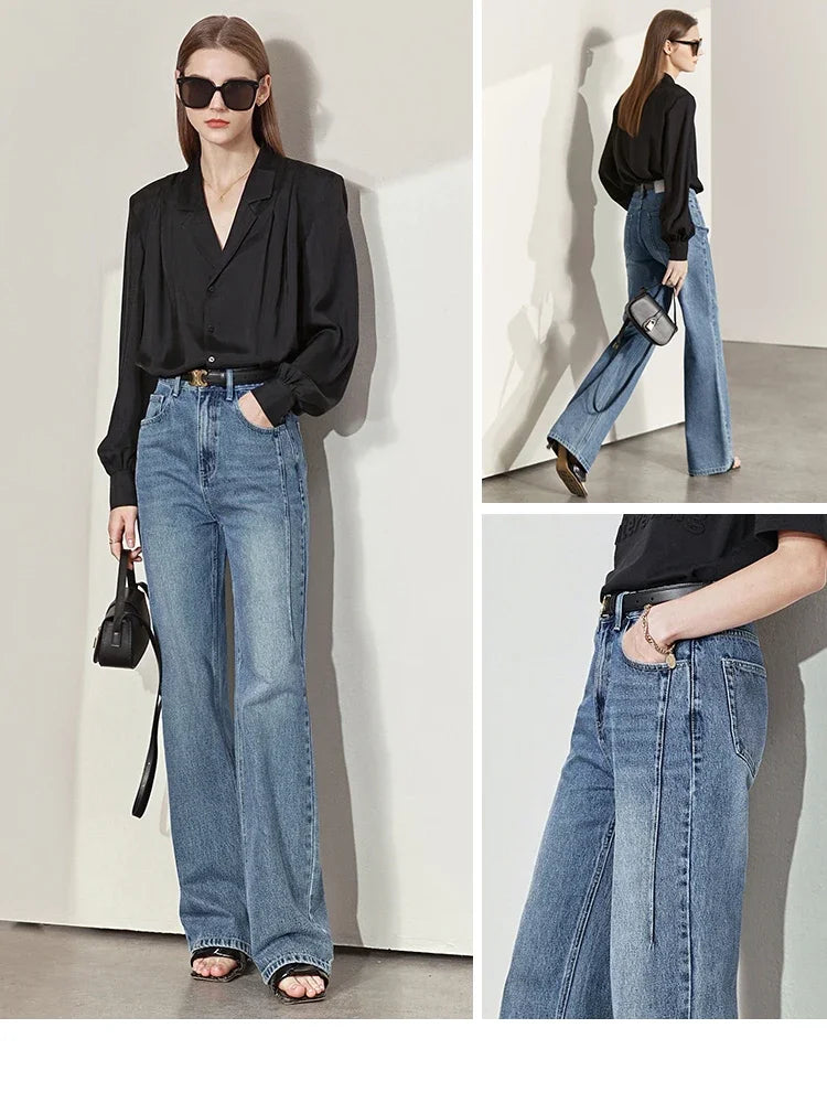 Amii Minimalism Women Jeans 2025 Autumn Vintage Denim Pants Loose Wide Leg Pants Woman Casual Pants Female Trousers 12270097