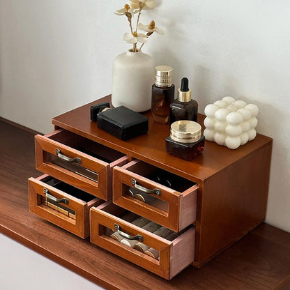 Desk Organizer Box with Drawers Wooden Desktop Organizer for Keys Cosmetics Jewelry and Office Supplies Drawer Cabinet