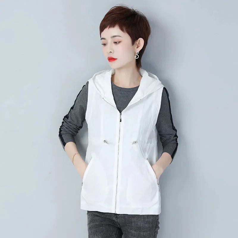 Thin Summer Women's Vest Jacket 2025 New Short Hooded Sleeveless Coat Female Solid color Casual Liner Waistcoat Jackets Tops