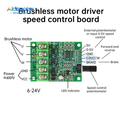 3A 6V-24V PWM DC Motor Speed Controller 12V 24V three-phase brushless Hall control board Speed Regulator Dimmer Control Switch