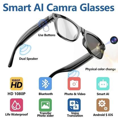 Lenovo 100MP Camera 8K HD Smart Glasses Chat GPT 260mAh Battery Bluetooth Call Voice Assistant Control Motorcycle Sunglasses