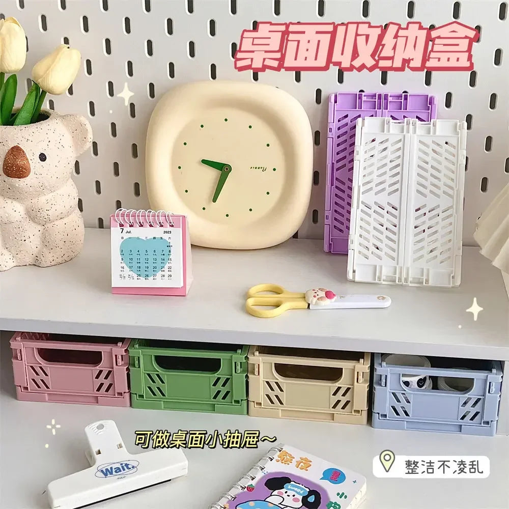 Foldable Storage Box Plastic Storage Organizer Student Desktop Organizer Stationery Snacks Storage Basket Home Storage Accessory