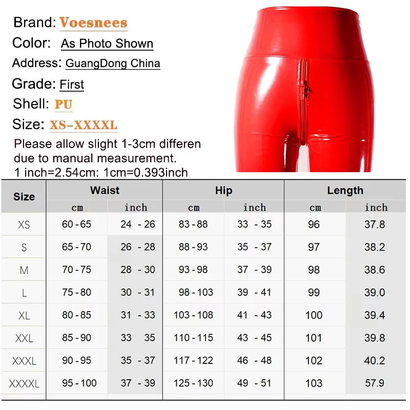 2024 Black Bright PU Leather Personalized Double Zipper Open Crotch Pants High Waisted Leggings Nightclub Stage Women's Pants