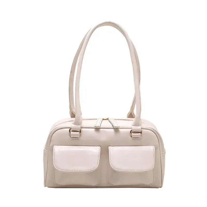 Retro Red Women's Satchel Hobo Bag Patent Leather Multi Pocket Luxury Designer Handbag Female Shoulder Underarm Bag Tote Purses