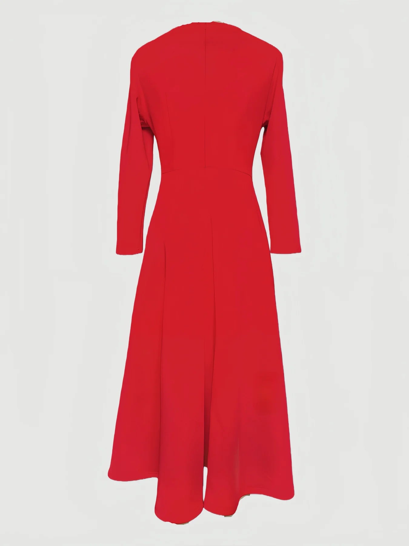 Elegant Simple Red Long Sleeve Dress round Neck Wide Hem for Commuting Parties Casual Vacations Festive Occasions