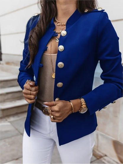 Autumn Winter Long Sleeved Slim Blazers Women Elegant Solid Casual Button Fashion Blazer Tops Short Coats Lady Streetwear