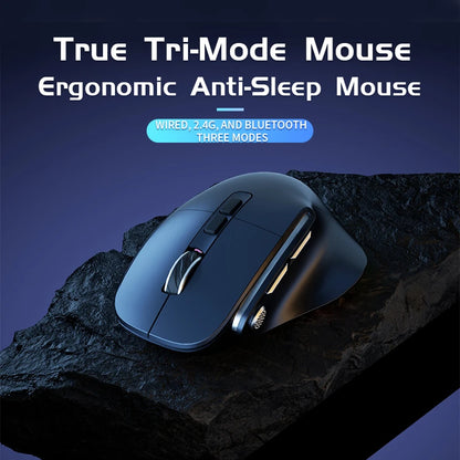 Lenovo 3 Mode Wireless Mouse Bluetooth 5.3+2.4G+Wired Ergonomic RGB Gaming Mouse with Macro Keys Rechargeable for Office Gaming