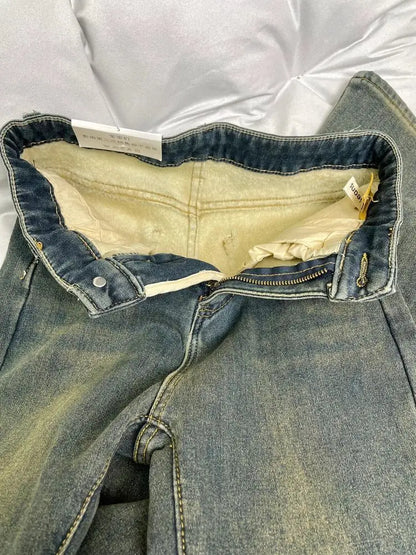 Cozy Fleece Lined Vintage Blue Jeans Women Winter High Waist Slim Fit Bootcut Pants Simple Autumn Warm Comfortable Denim