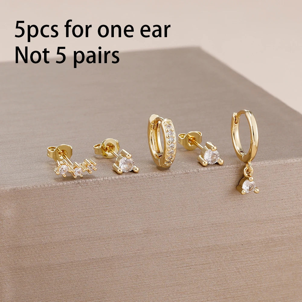 5PCS Stainless Steel Little Huggies Ear Stud Earrings Set For Women Tiny Crystal Zirconia Pendant Earrings Piercing Jewelry