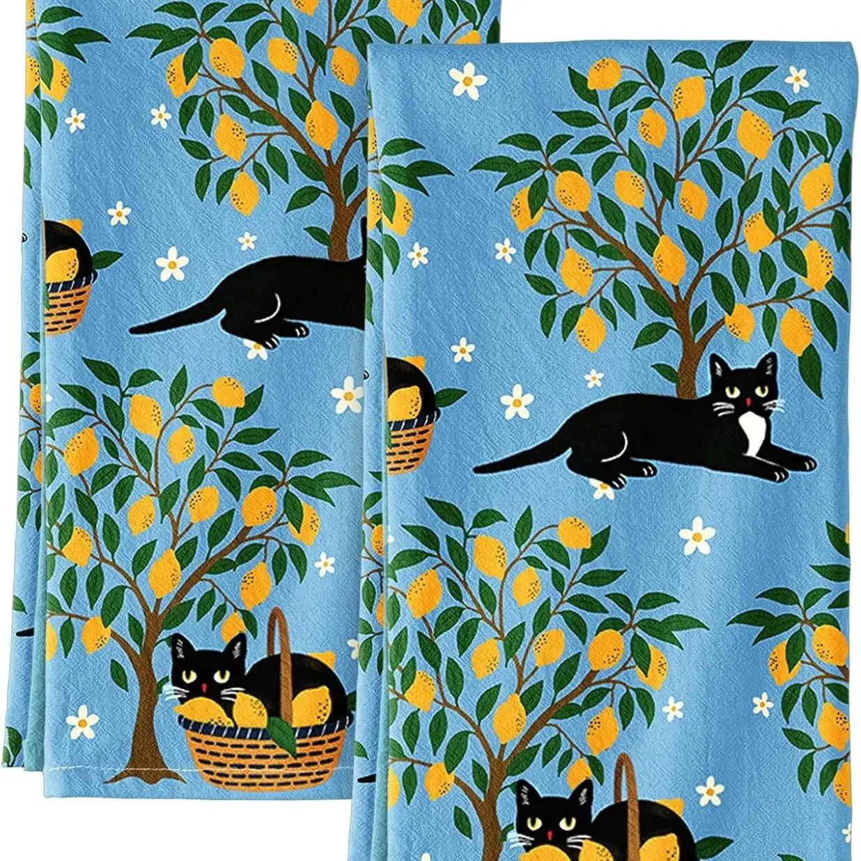 Flour Sack Kitchen Towels - Set of 2 Cotton Dish Towels with Hanging Loop Decorative 40*60cm Absorbent Cute Design for Housew