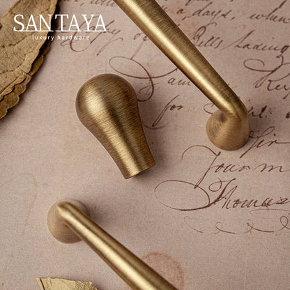 Santaya Solid Antique Brass Handle Kitchen Cabinet Pull Wardrobe Drawer Knob Furniture Hardware Long