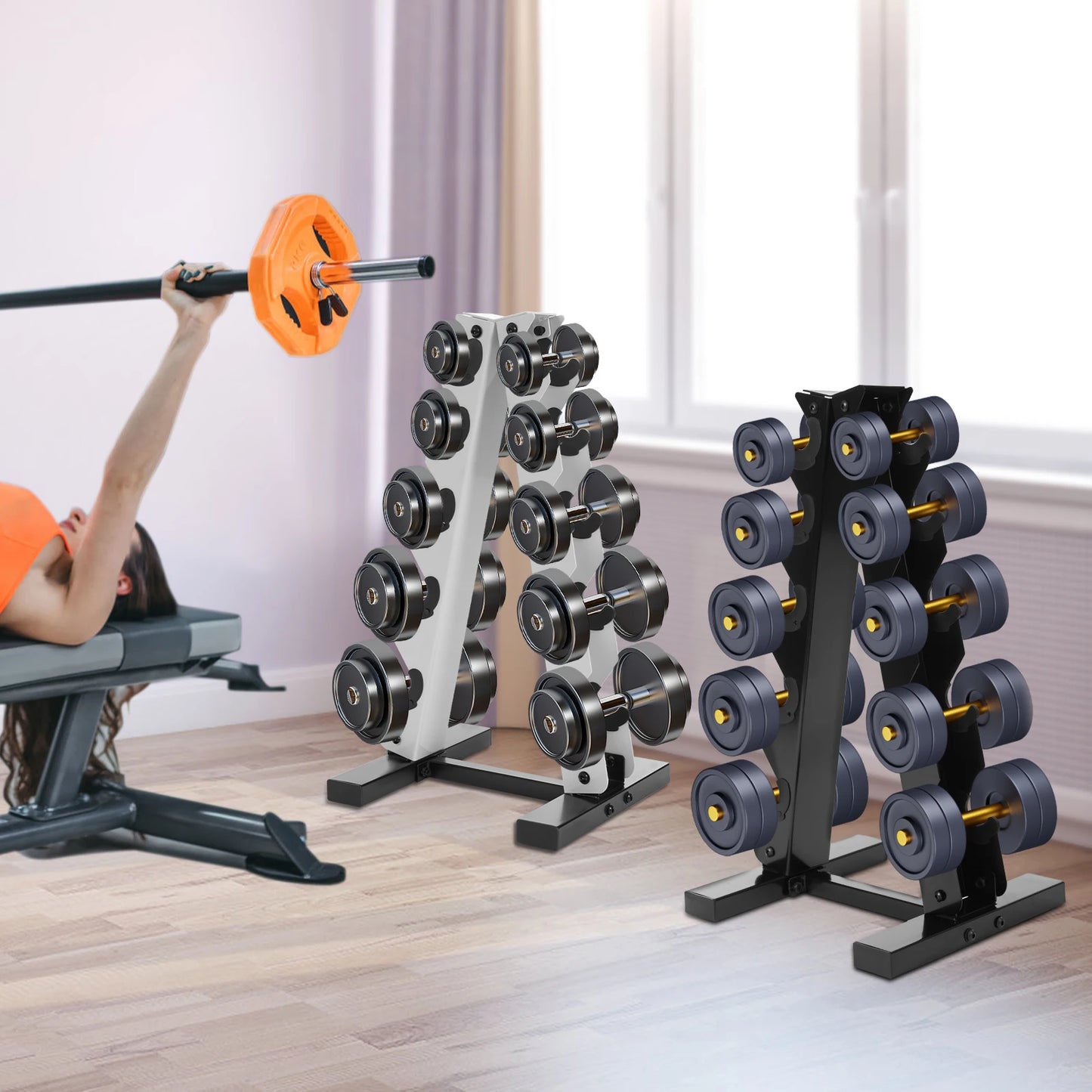 5 Layers A-Frame Stainless Steel Weight Holder for Home Gym Black/White For Storing Dumbbells In Homes, Hotels, Gyms