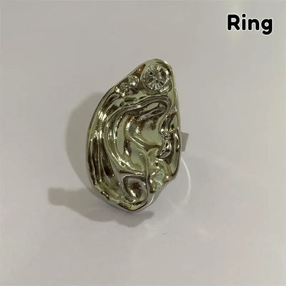 Ear Shaped Earrings Metal Ring Jewelry Irregular Statement Ring Unique Textured For Daily Wear Parties & Events
