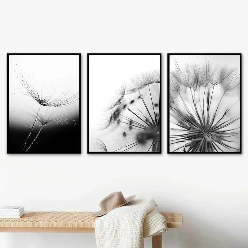 Modern Black and White Plant Dandelion Wall Art Minimalist Print Canvas Painting Posters for Living Room Modern Home Decor