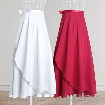 Women Ballet Dance Skirt Asymmetric Long Dance Skirt Wrap Skirt with Tie Waist Skate Over Scarf Skirt Dancewear