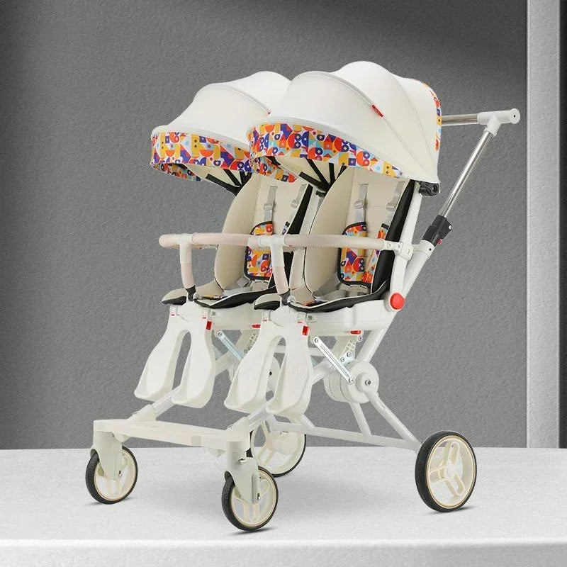 Twin strollers for two children Two seats Lightweight folding stroller Multifunctional stroller can sit and lie down