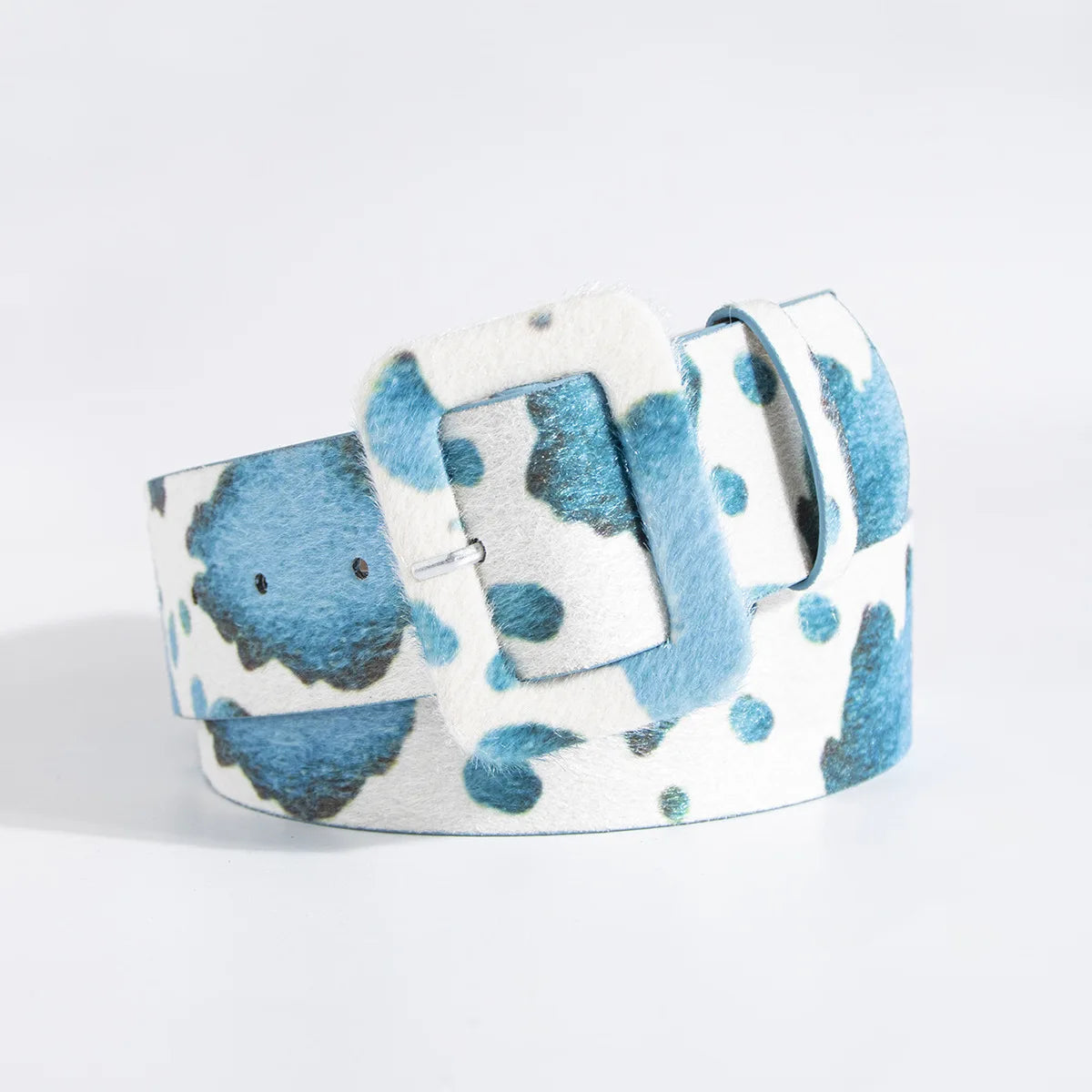 Y2K young girl versatile imitation horse-haired cow pattern belt cross-border wide brown fur buckle spot women's belt