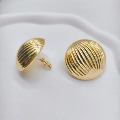 3.5 Cm Big Ball No Pierced Earclips Fashion Temperament Gold Plated Exaggerated Striped Round Clip Earrings for Women Party