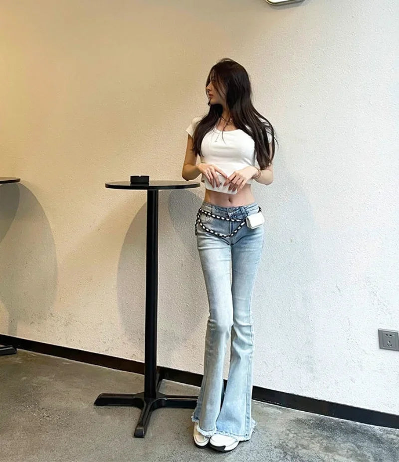 Blue Bell Bottom Flared Women's Jeans with Pockets Trousers Low Rise Waist Pants for Woman Flare Xxl Office Vibrant Loosefit Z R