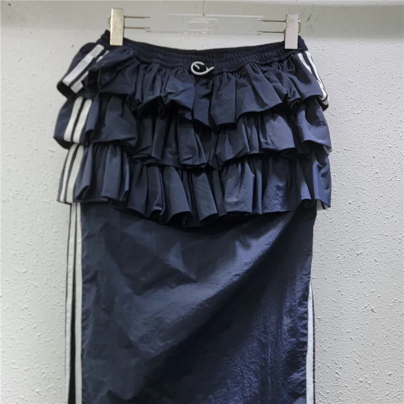 YEAE women's 2025 spring new temperament cake  splicing tooling one-step skirt medium and long skirt