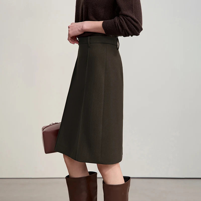 AMII Minimalist Skirts For Women 2025 Winter New Straight Solid Knit Midi Skirt Patchwork Leather Casual Woman Clothes 12524092