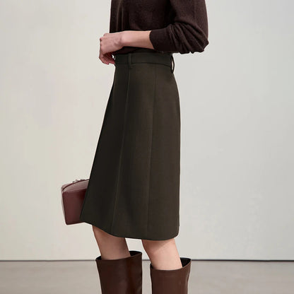 AMII Minimalist Skirts For Women 2025 Winter New Straight Solid Knit Midi Skirt Patchwork Leather Casual Woman Clothes 12524092