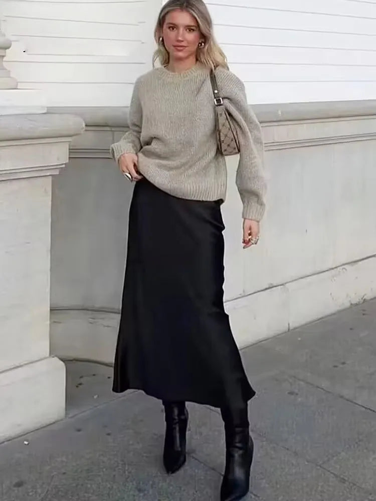 Women Satin Skirt High Waist Midi Skirt Stylish Long Skirts For Women Fashion Chic And Elegant Woman Skirt Streetwear