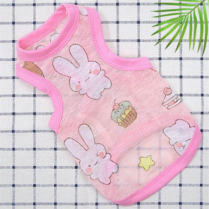 Cotton Pet Clothing Summer Sunscreen Vest Cool Breathable Dog Vest Cute Printed Puppy Dog T-shirt for Small and Medium Dogs Cats