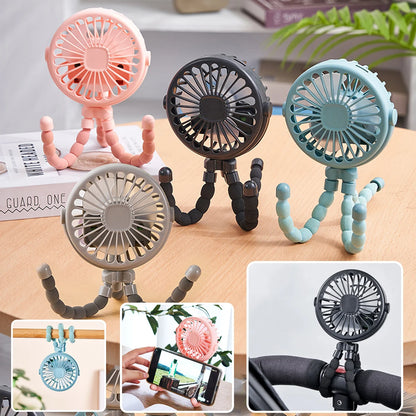 Octopus shape handheld fan standing, hanging and winding 4 forms night light design rechargeable long battery life mini student