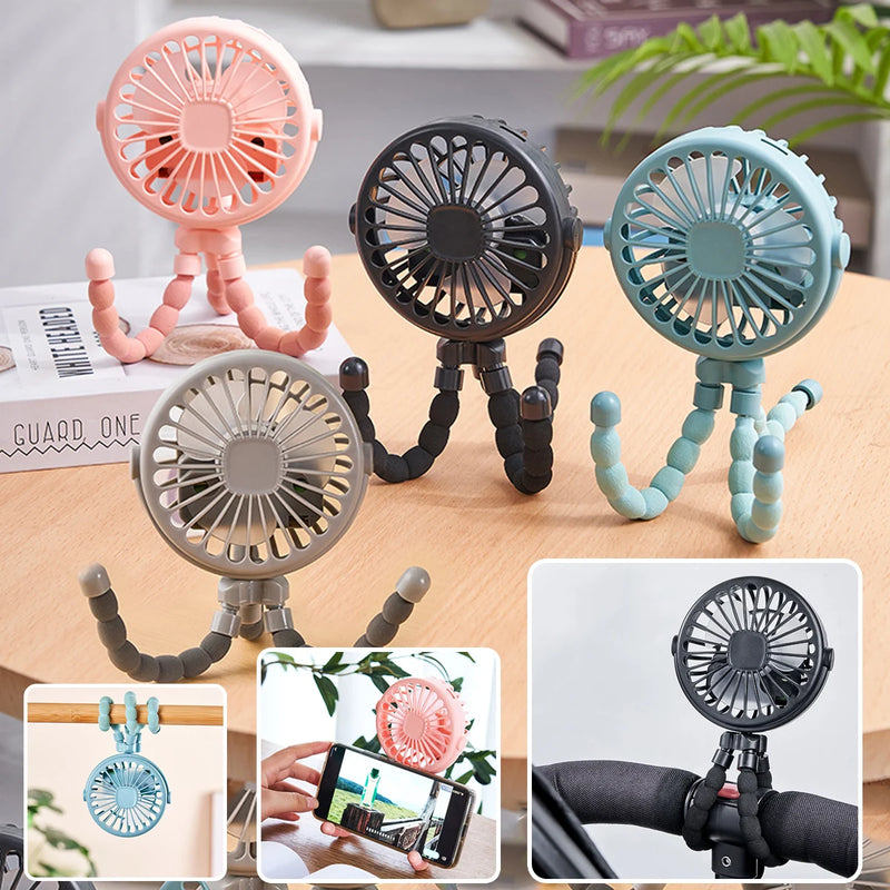 Octopus shape handheld fan standing, hanging and winding 4 forms night light design rechargeable long battery life mini student