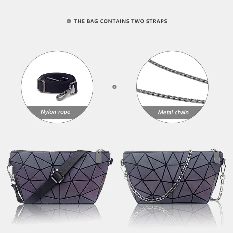 Women Chain Shoulder Bag for Women 2024 Luminous Geometric Messenger Bags Plain Folding Crossbody Bags Clutch Evening Bag Bolso