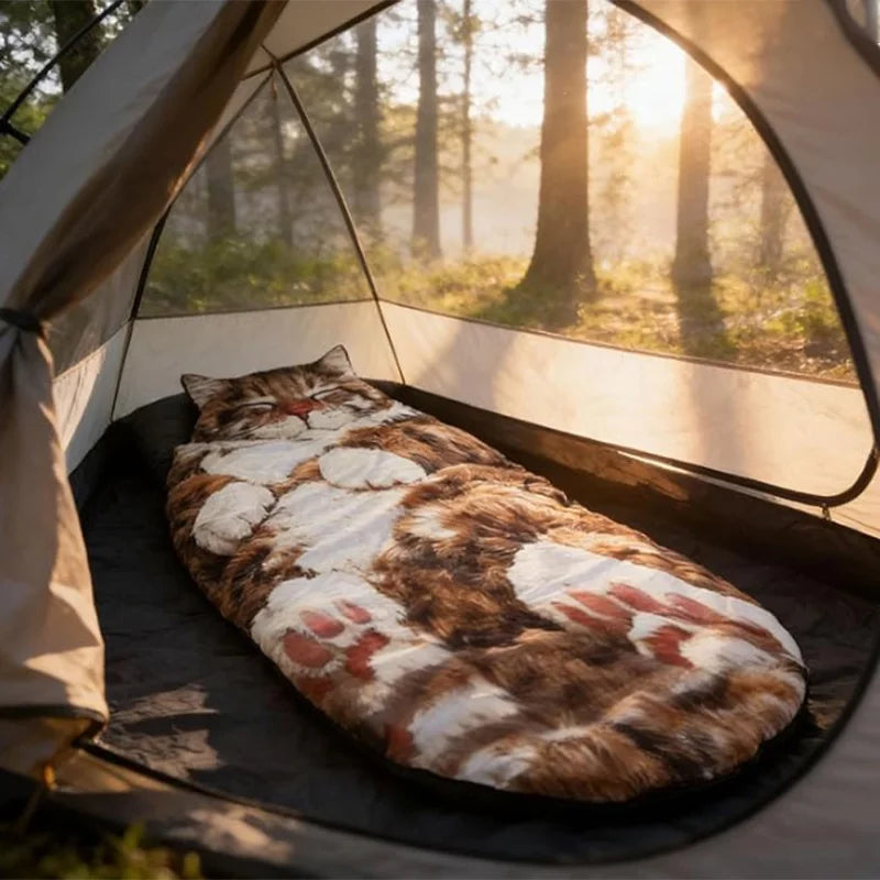 Cartoon Flat Cat Print Washable Sleeping Bag Home  Outdoor Camping Picnic Portable Multi-purpose Blanket Cute Accessories Gifts