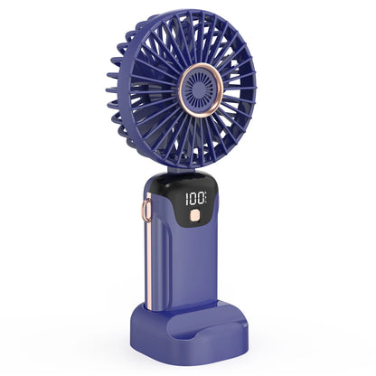 Portable Fan Mini Handheld Electric Fan with LED Sceen Battery Display Support 5 Adjustable Wind Speed Silent Operation Foldable