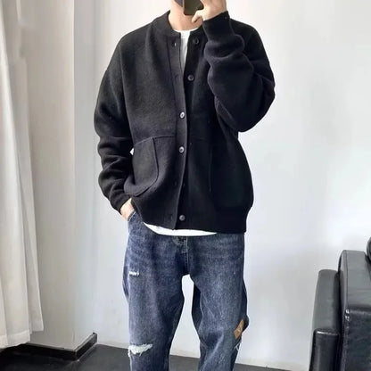 Autumn Winter New Style Men's Knitted Cardigan Sweater Casual Pure Color Lazy Fashion Youth Versatile Knitwear Coat